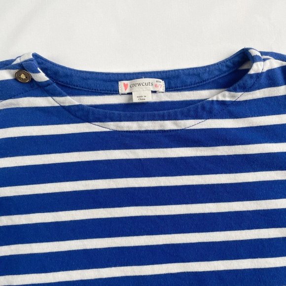 Crewcuts Blue And White Striped Boat Neck Three Quarter Sleeve Shirt Kids Size 6 - Picture 2 of 10